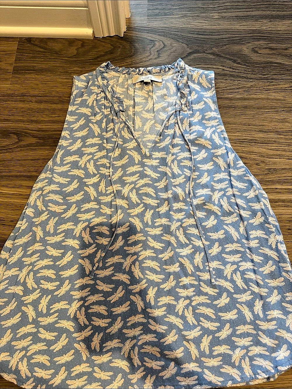 LOFT Printed Sleeveless Blouse in Blue & Pink Size L Like New
